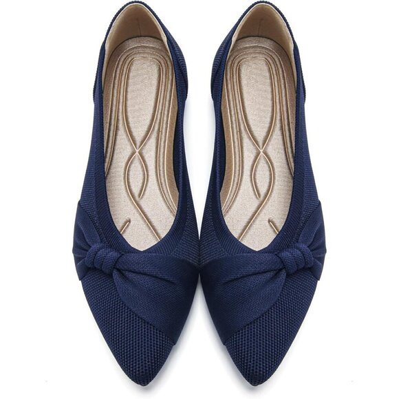Shoes - Women Navy Pointed Toe Ballet Comfortable Dressy Knit Lightweight Casual Flats